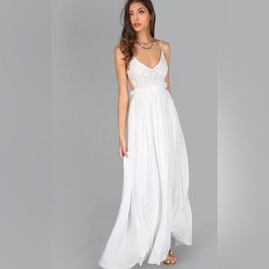 Backless Pleated White Maxi Dress